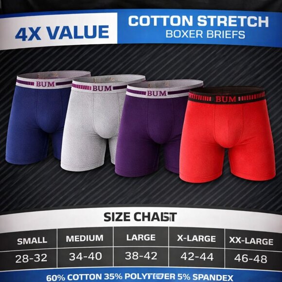 B.U.M. Equipment Other - B.U.M. 4-PK Cotton Stretch Boxer Briefs multi colors size Small 30-32 waist NWT